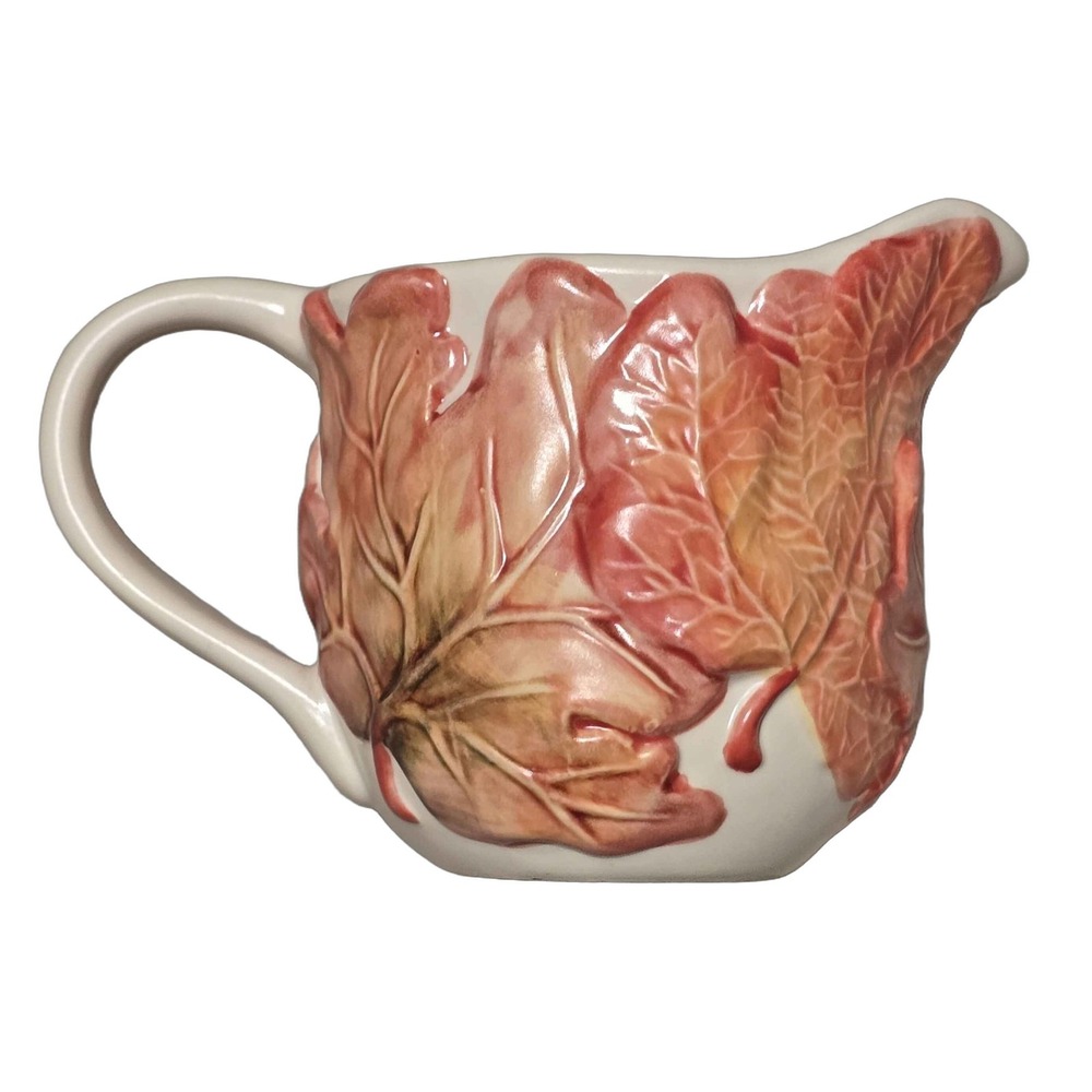 Ceramic Autumn Leaf Cream Pitcher Orange Red Fall Tableware C